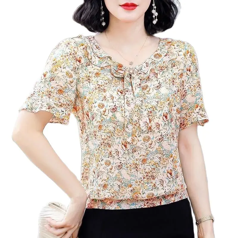 Женская шифоновая блузка Повседневная с коротким Расклешенным рукавом