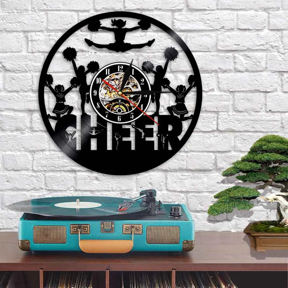 Настенные часы с силуэтами чарлидеров декор ручной работы сделай сам из винила