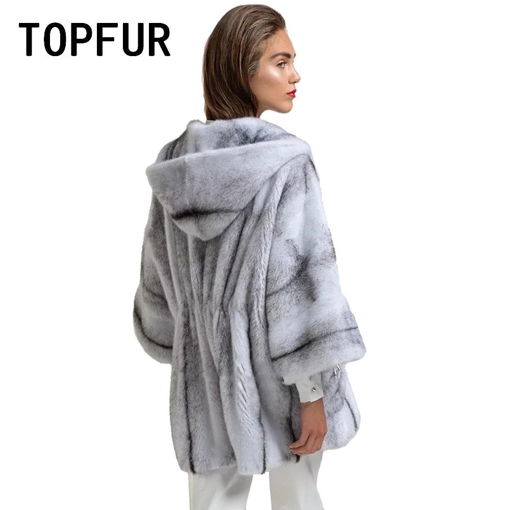 TOPFUR Spring Jackets With Hooded Natural Mink Fur Coat Women Genuine Leather Jackets Three Quarter Sleeves Real Fur Coat Winter