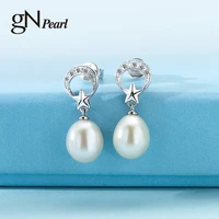 gn pearl moon star 925 silver drop earrings stud gnpearl 9 10 mm white natural freshwater pearl earrings stud women fine jewelry