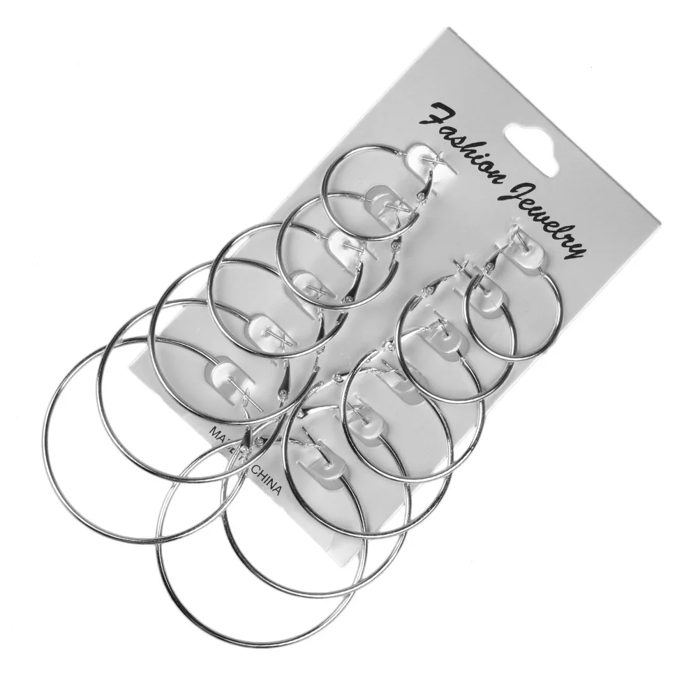Rock And Roll Exaggeration Circular Ring Ear Circle 6 Pieces Earrings Set trendy earrings best selling | Украшения и аксессуары