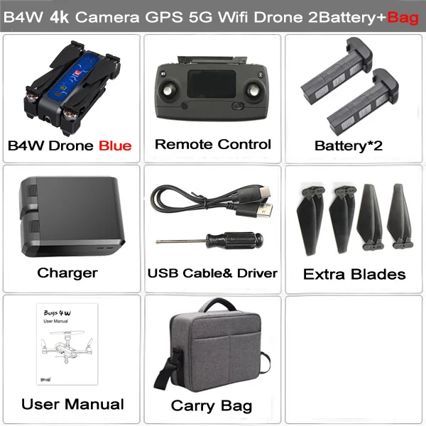 Blue 4K 2BAT Bag MJX Bugs 4W B4W gps Радиоуправляемый Дрон с камерой 4K HD бесщеточный Дрон складной 5G wifi FPV Квадрокоптер 1,6 км 25 минут оптический поток - Цвет: Blue 4K 2BAT Bag