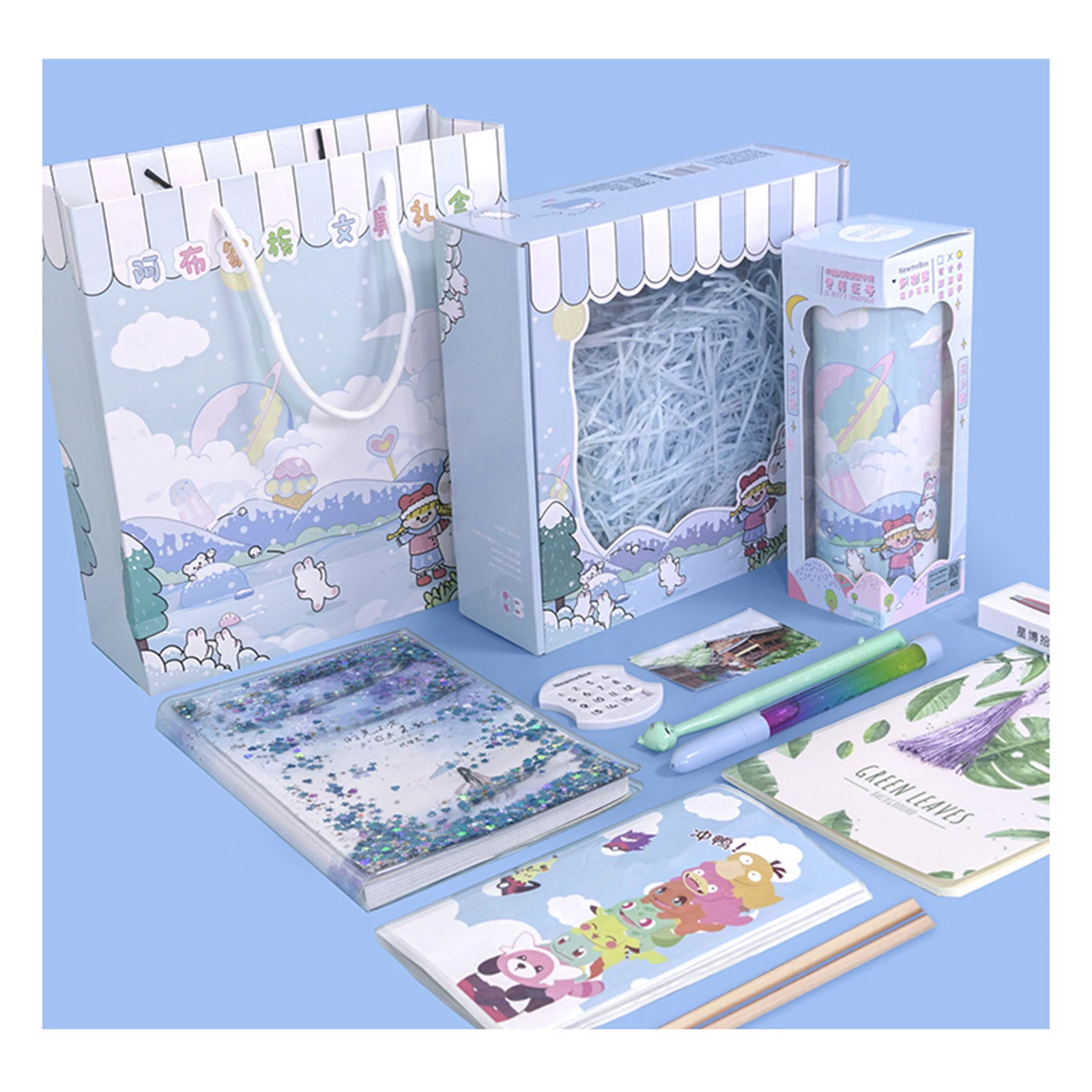 

Pencil Box Set Stationery Box Quicksand Translucent Quiksande Pencil Case Christmas Kids Gifts Large Capacity School Stationery