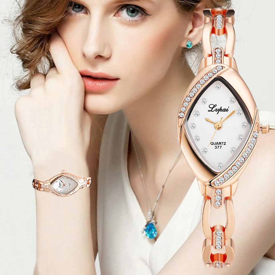 

Lvpai Marke Frau Uhren Luxus Quarz-Uhr Damen Uhr Frauen Gold Dropshiping Armband Casual Oval Kristall Kleid Armbanduhr