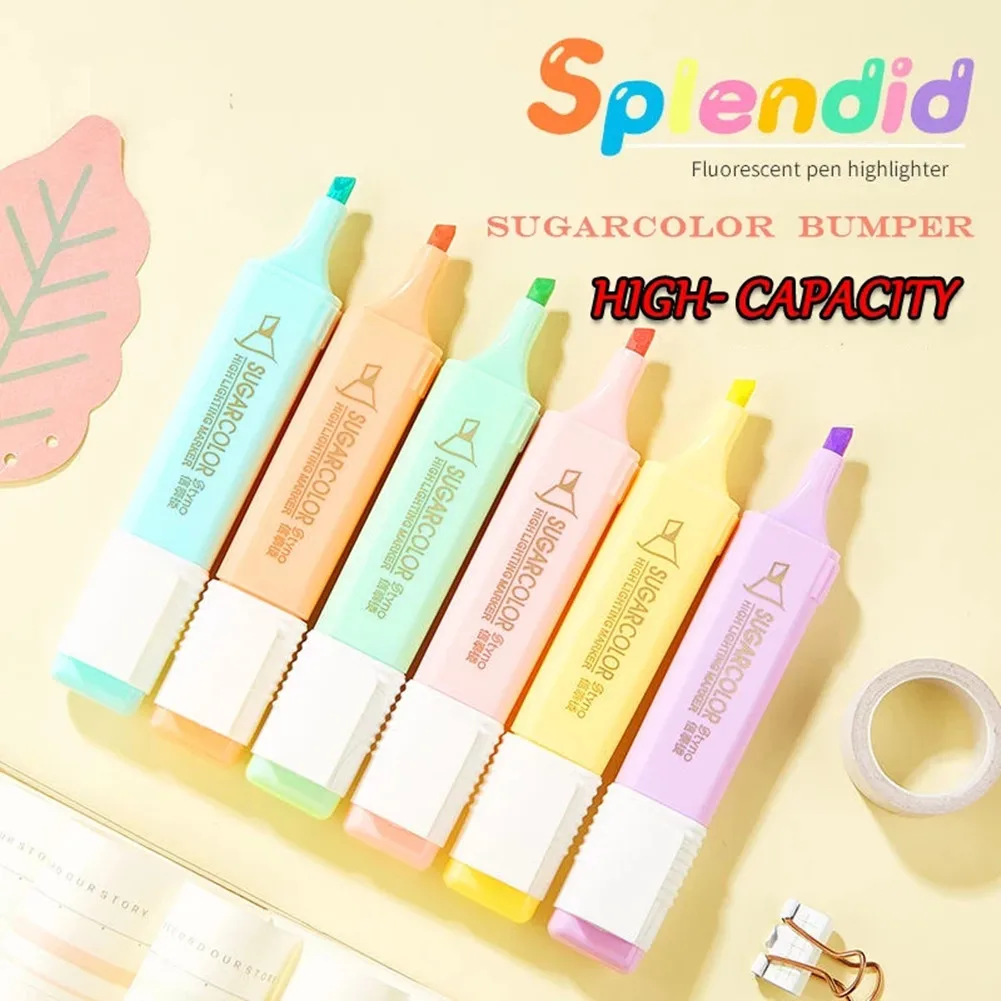 

6 Colors Fluorescent Highlighter Pen Double Head Chisel Tip Pen-Markers Assorted Colors Water Based Dry Quickly Sketching Marker