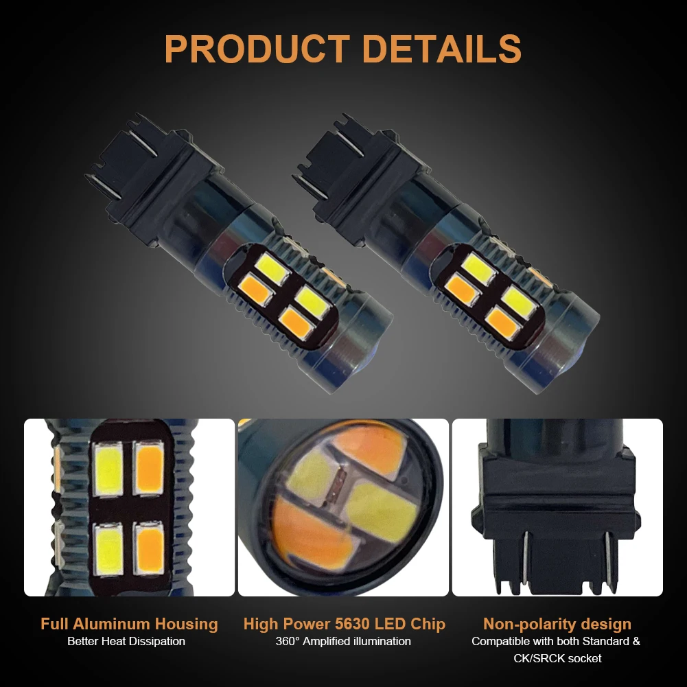 

2PCS 3156 3157 LED Bulb 12-24V Car Headlight DRL Turn Signal White Amber Daytime Running Light 20LED PY21/5W Head Lamp Support