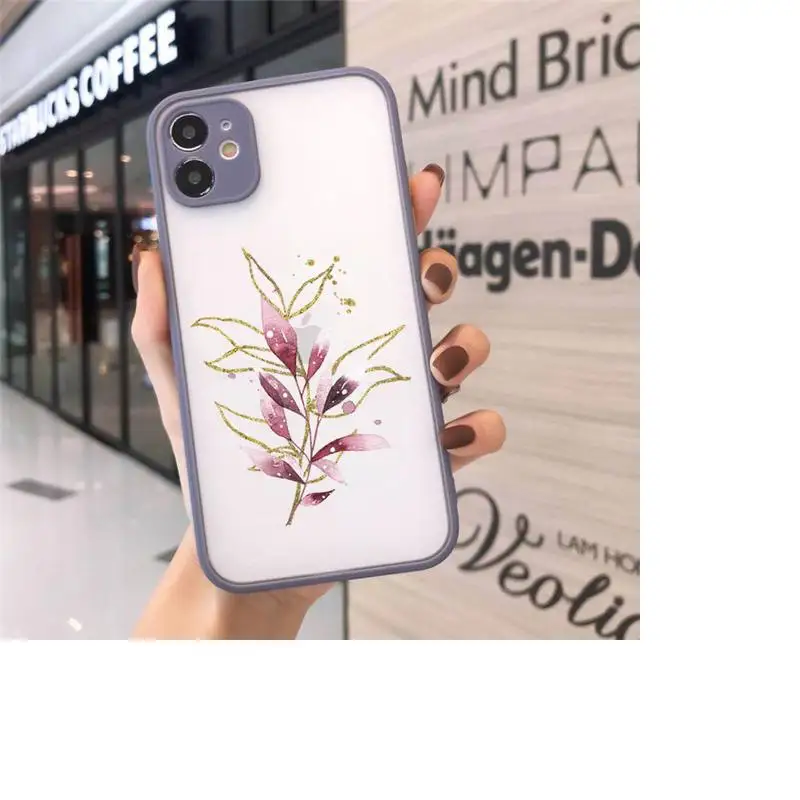 

Pink gold flower pattern Phone Cases matte transparent For iphone 7 8 11 12 plus mini x xs xr pro max cover