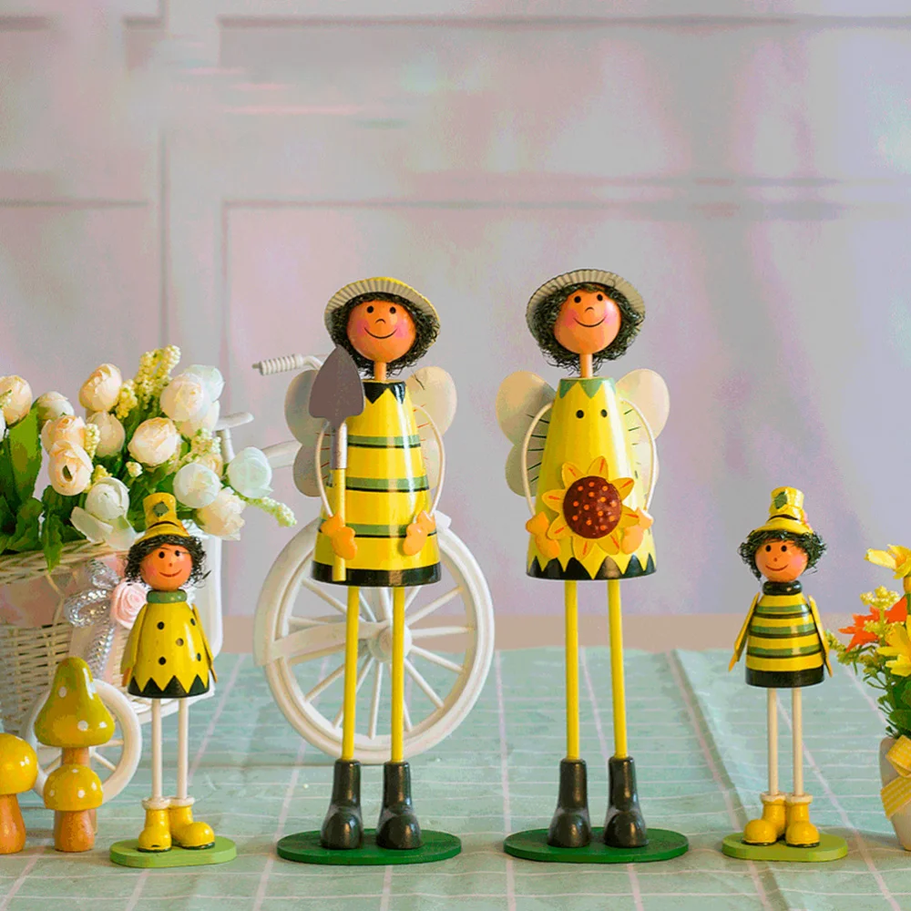 

4pcs Puppets Adornment Country Style Sunflower Wooden Doll for Home Shop