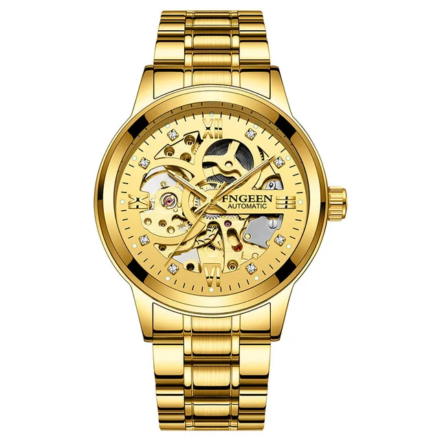STEEL GOLD Топ бренд скелетные часы Новые спортивные механические часы, роскошные часы мужские s Часы Montre Homme Часы Мужские автоматические часы - Цвет: STEEL GOLD