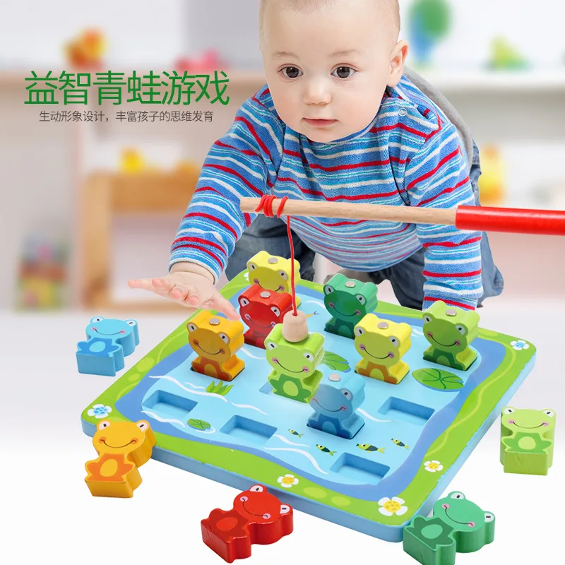

Educational Magnetic Fishing Toys for Children Catch Frog Wooden Game Montessori Wood Frog Model Building Kits Kids' Floor Games