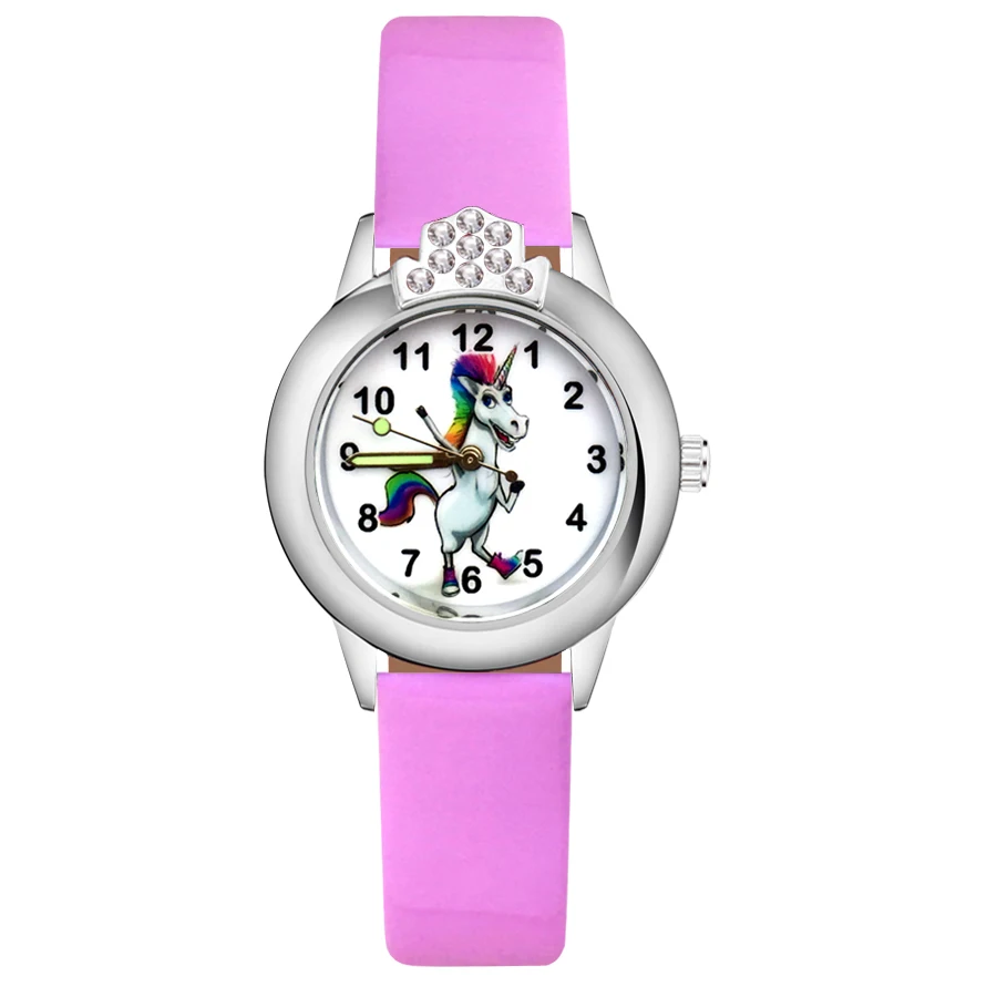 Мультфильм милый Единорог с украшением в виде кристаллов Стильная Детская часы