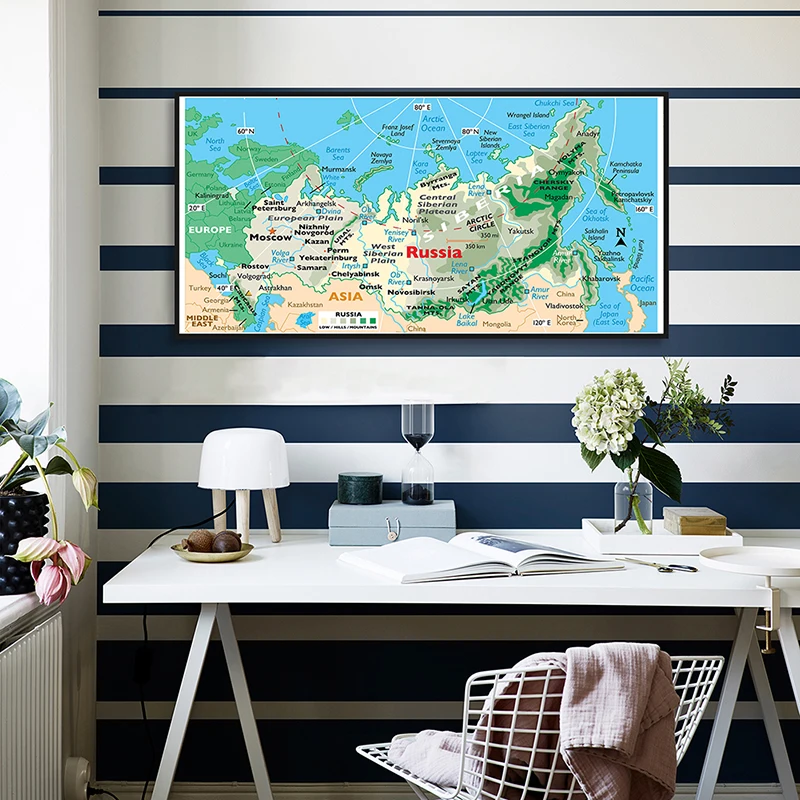 

120*60cm The Topographic Map of Russia Vintage Posters Wall Art Pictures Canvas Painting Home Decoration School Supplies