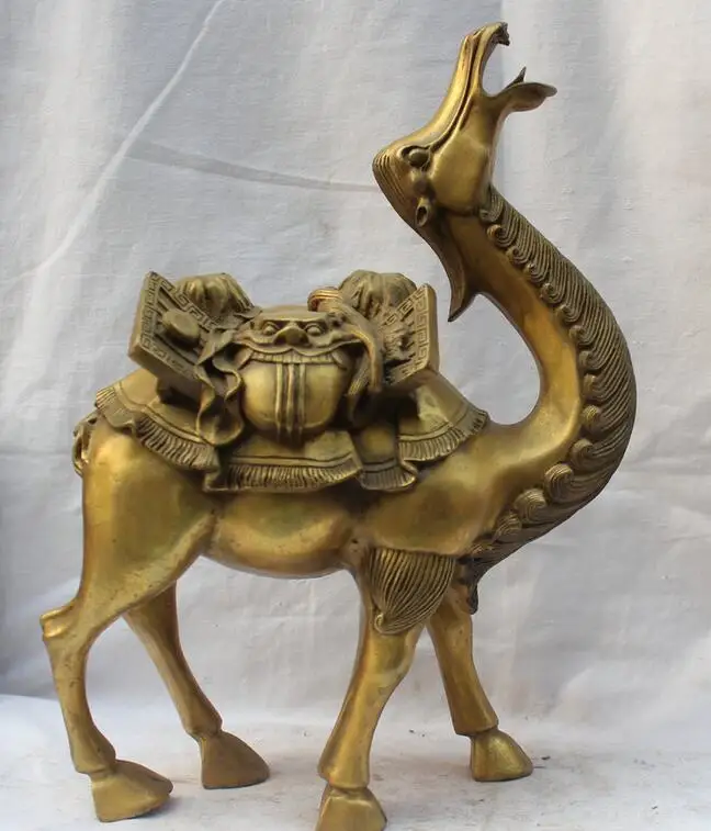 Details about 12&quot China Chinese Folk Fengshui Brass Auspicious Camel Llama Move Baggage Statue | Statues &amp Sculptures