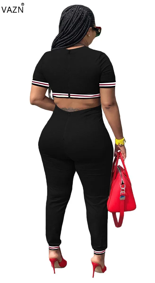 Женский комбинезон с круглым вырезом VAZN однотонный Облегающий коротким рукавом