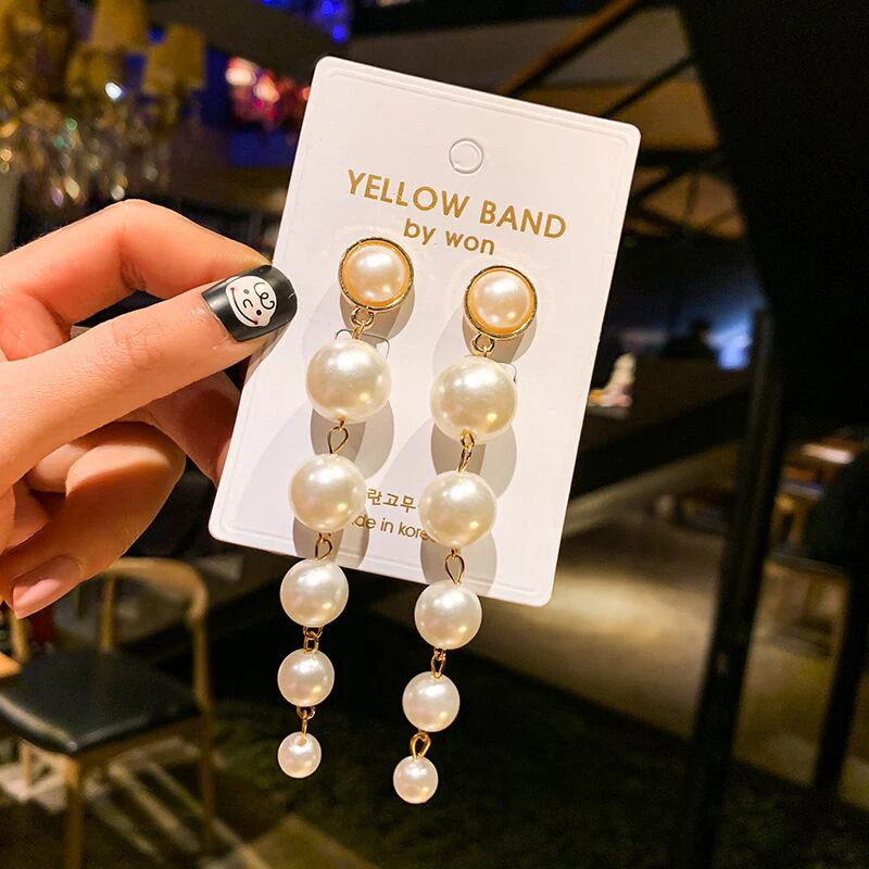 

Elegant Simulated Pearl Long Clip on Earrings Without Piercing for Women Wedding Party Ear Clips Gift