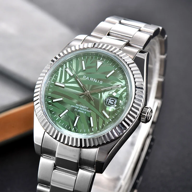 Parnis 39.5mm Green Dial Men's Mechanical Watches Miyota 8215 Automatic Watch Sapphire Stainless Steel Waterproof Reloj Hombre