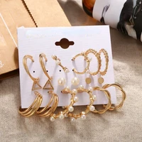 fashion jewelry set earrings popular styles hot sale golden plating simulated pearls ball post metal hoop earrings women gifts