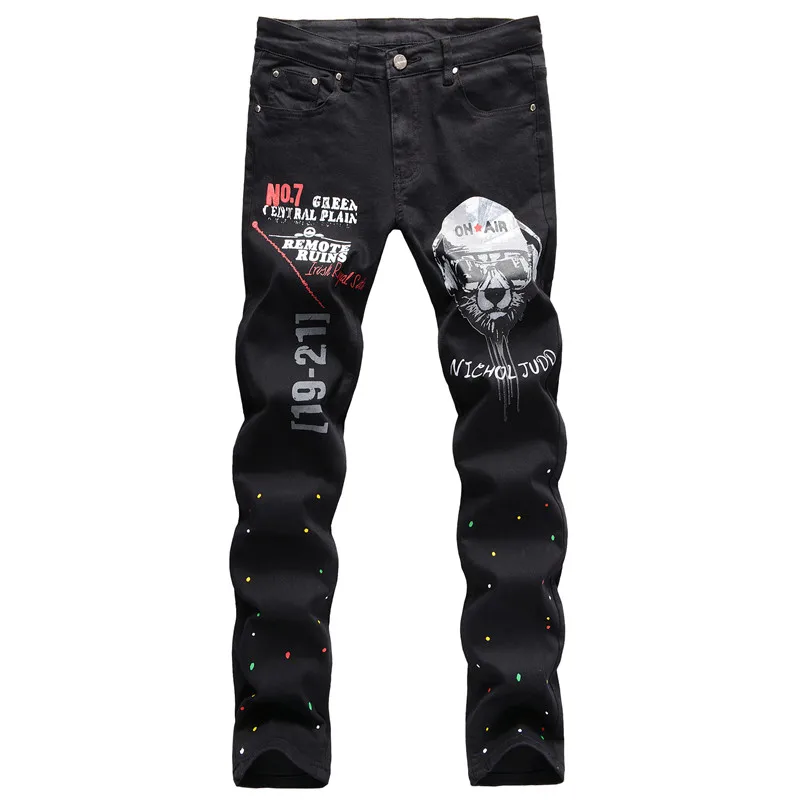 

Джинсы KIMSERE, мужские, в стиле панк, с принтом черепа, стрейчевые, размера плюс, 28-42