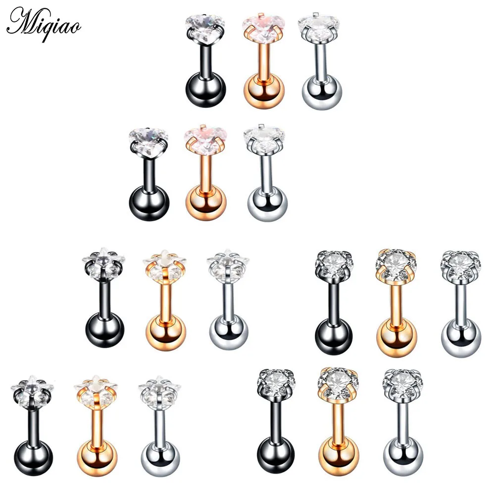 

Miqiao 3 Pairs of Stainless Steel Round Heart-shaped Five-pointed Star Earrings Bone Stud Earrings Jewelry Piercing Set