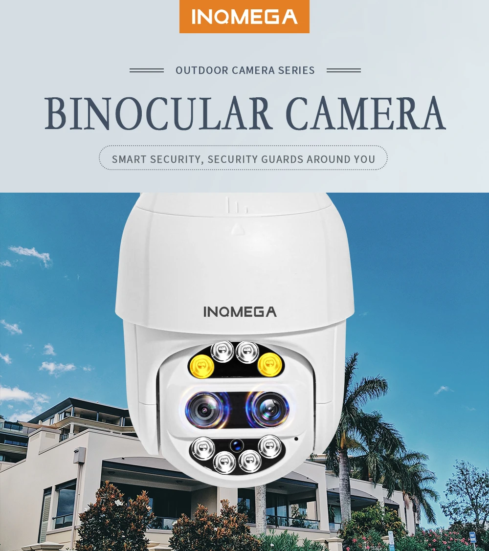 

INQMEGA mini 1080P HD Dual-Lens Wireless Smart Alert PTZ Outdoor IP66 Waterproof Binocular Camera Motion Detection Two Way Aud