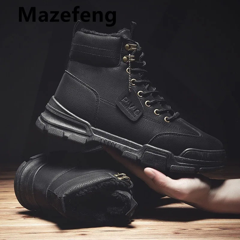 

Leather Men Boots Winter with Fur Super Warm Snow Boots Men Winter Work Casual Shoes Sneakers High Top Rubber Ankle Boots Female