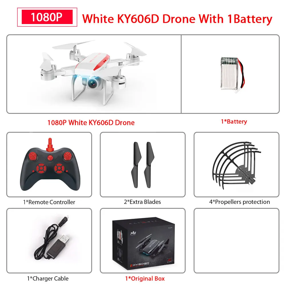 White 1080P 1B KY606D Дрон с FPV wifi 480P 1080P 4K HD Двойная камера или без камеры Квадрокоптер 20 минут время полета мини Дрон VS SG106 E58 Дрон - Цвет: White 1080P 1B