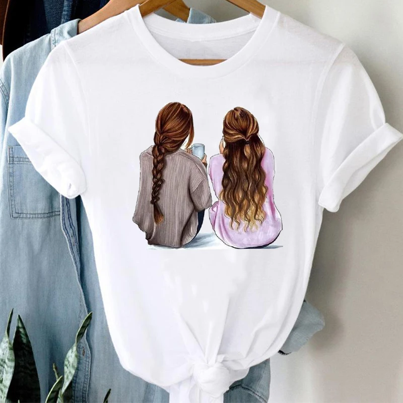 

T-shirts Women Cartoon Sister Girl Friends Fashion Casual 90s Cute Clothes Graphic T Tshirt Top Lady Print Female Tee T-Shirt