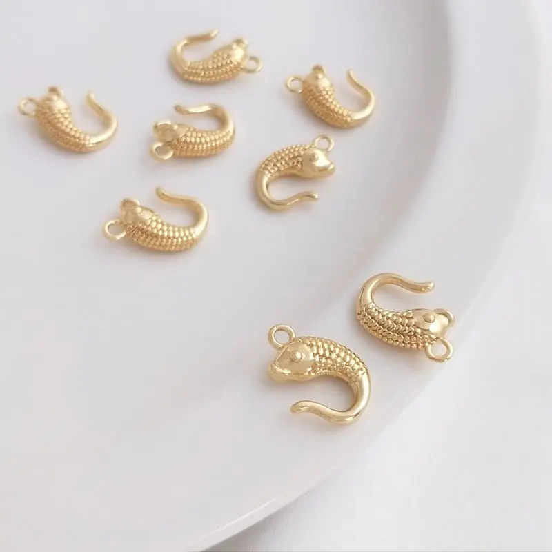 

4PCS Necklace Buckle Fish Pendant 14k Gold Plated Charms for Jewelry Making DIY Brass Accessories Designer Charms