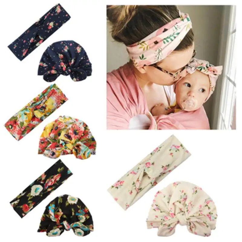 2pcs/set Mummy Baby Bowknot Hairband Mother Kids Flower Print Elastic Parent-child Headdress Photo Props | Детская одежда и обувь
