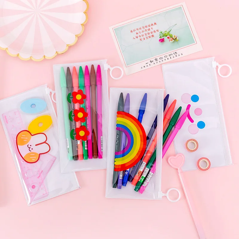 

Симпатичные цветные радужные карандаши чехол s Pen коробка Kawaii Flower прозрачная сумочка для ручек и карандашей чехол для детей подарок корейск...