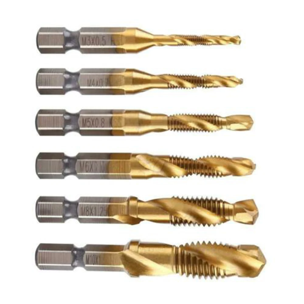 

3-in-1Composite Tap Drill Bit Chamfer Deburr Hex Shank Countersink Titanium Plated Tapping Of High Speed Steel