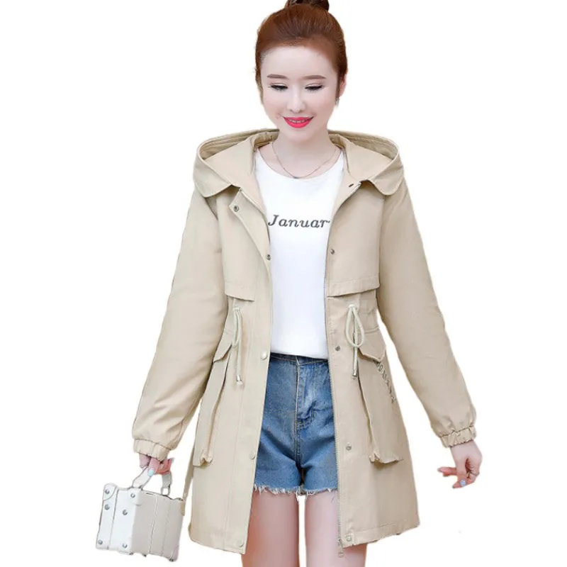 

New fashion Women spring trench coat Ladys large size temperament was thin coat 2022 goddess autumn hooded long Windbreaker G103