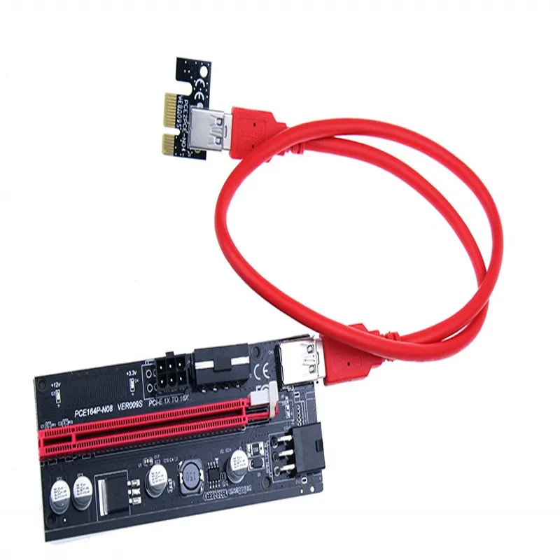 

6pc 009s PCIe Riser PCI-E 1x to 16x Extender USB3.0 Cable SATA to 6Pin 4pin molex SATA Power riser card for ETH Dogecoin Mining