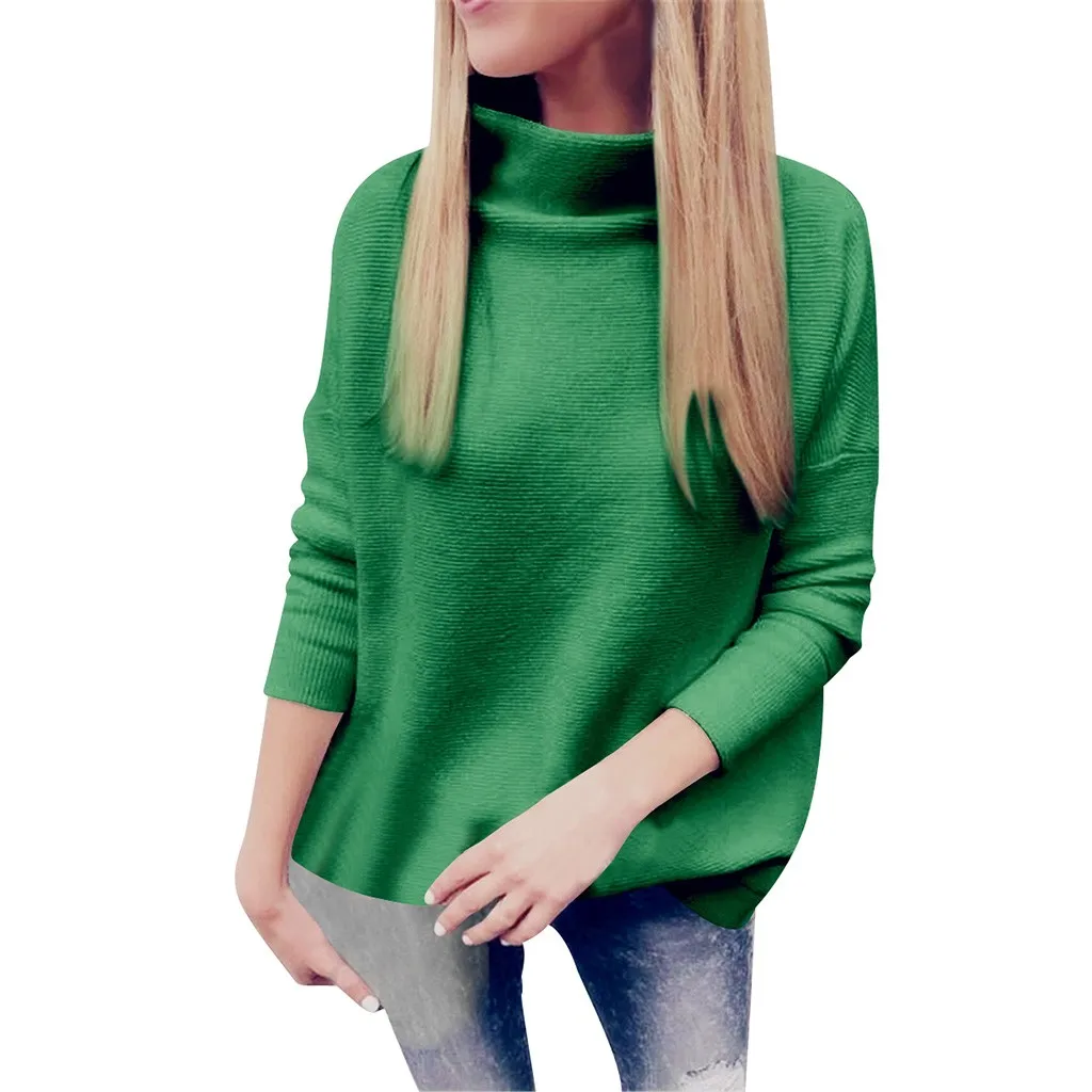 

Jersey Mujer Casual Top Autumn Women Loose Solid Color Lace High Neck Long Sleeve Knitted Blouse Top Sweater Women