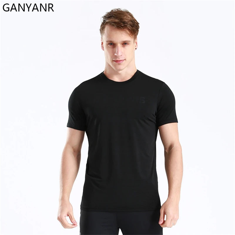GANYANR Running T-shirt Men Gym T Shirt Sport Fitness Sportswear Crossfit Dry Fit Training Workout Tees Bodybuilding Clothes Gym