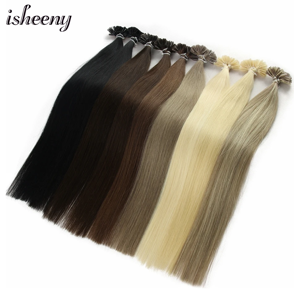 

Isheeny 14 "18" 20 "22" 24 " Remy волосы для наращивания Кератин U Совет волос шелковистые прямые предварительно связывание человеческих волос Natural 50 шт.