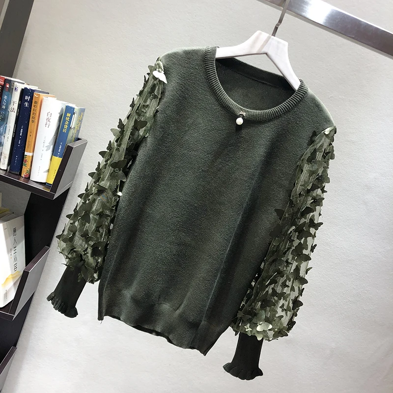 Осенний женский свитер с объемным рукавом в виде бабочки Женский вязаный