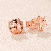 original s925 sterling silver pan earring rose golden clover and ladybug earrings for women wedding gift fashion jewelry