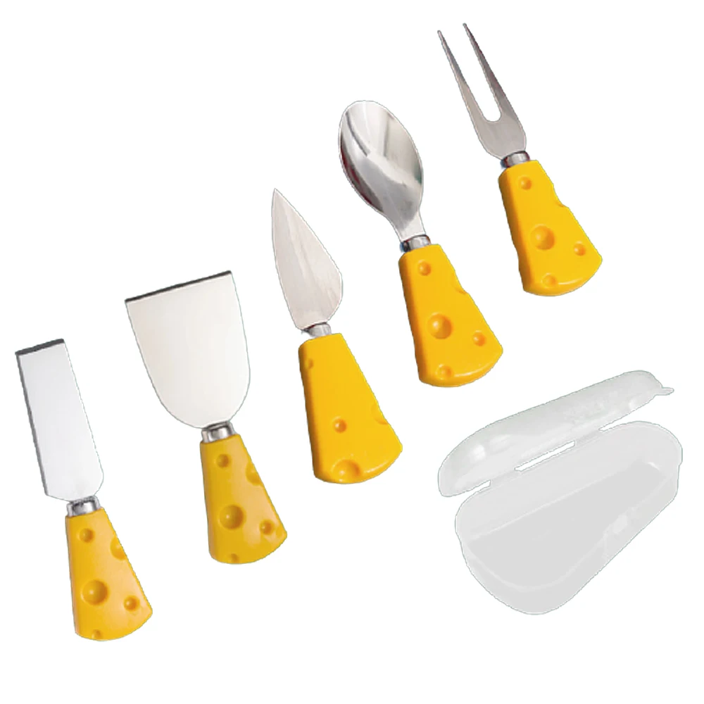 

HPDEAR 5 Pack Stainless Steel Mini Cheese Knives Set with Packing Box, Butter, Cheese Knife, Fruit Fork, Spoon
