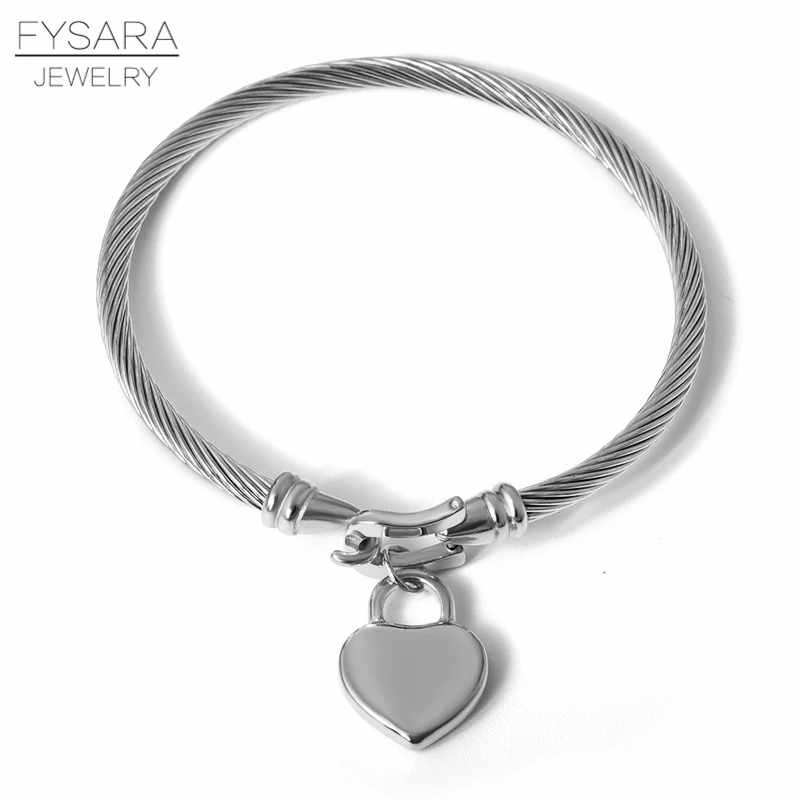 Heart Silver color FYSARA 361L титановые браслеты из нержавеющей стали с тросом браслеты с замком для ключей браслеты для женщин наручные браслеты золотые подвески ювелирные изделия - Окраска металла: Heart Silver color