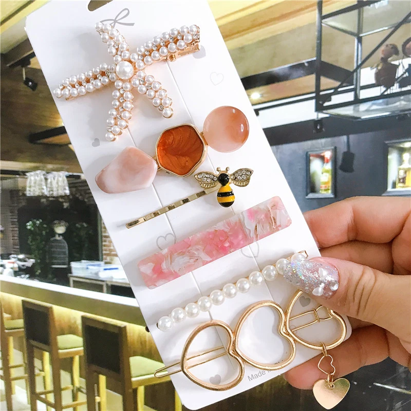 4/5/6pcs Hair Clips Set Big Starfish Simulated Pearl Acrylic Barrette Accessories For Women Geometric Girls Hairpin Jewelry |