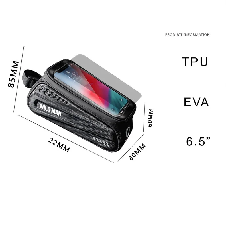

WILD MAN Bicycle Bag Rainproof Waterproof MTB Front Mobile Phone Case Mountain Bicycle TUP Touch Screen Cycling Top Tube Bag