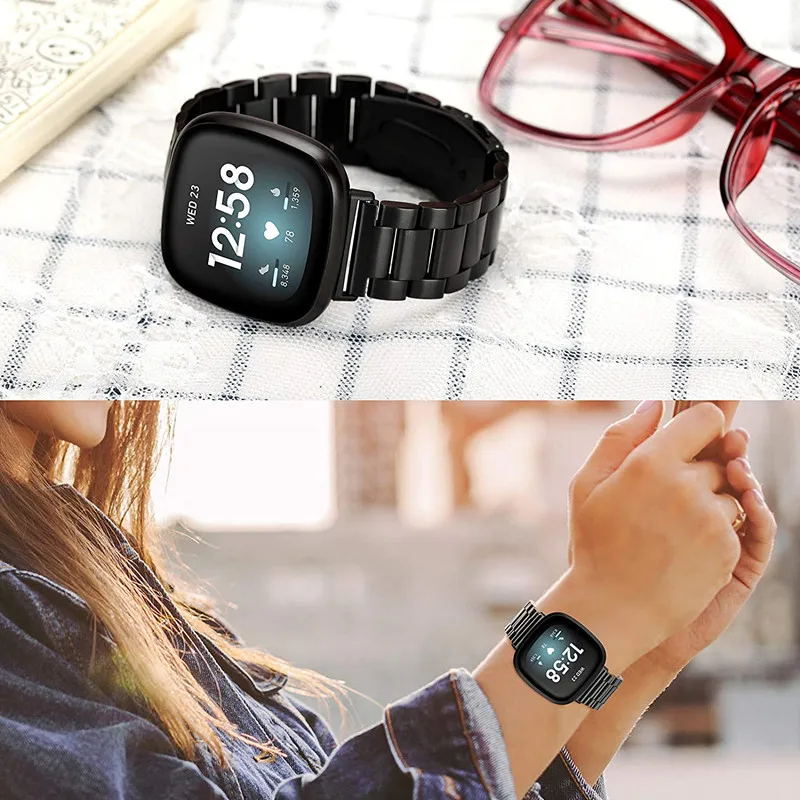 

Watch Strap For Fitbit Versa 3/Fitbit Sense Bands Sets 2 Pack Stainless Steel Metal Band + Mesh Loop Watchabnds For Versa 3