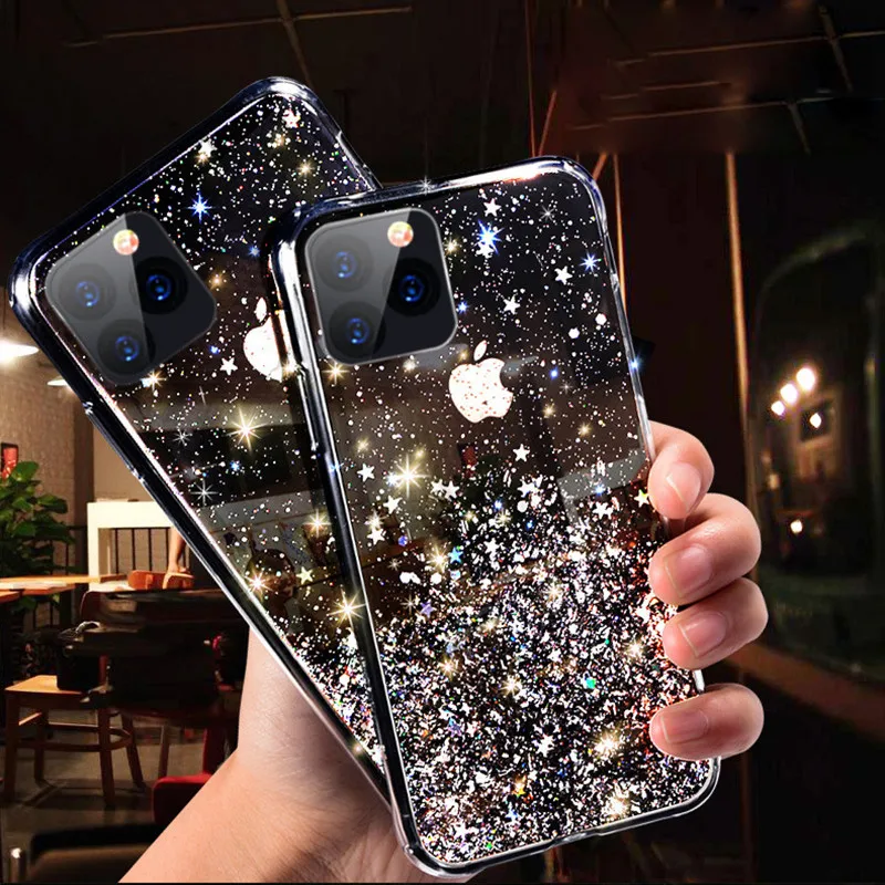 Чехол SUYACS с блестками и звездами для iPhone 12 11 Pro Max Mini XS XR X 7 8 6 6S Plus мягкий прозрачный