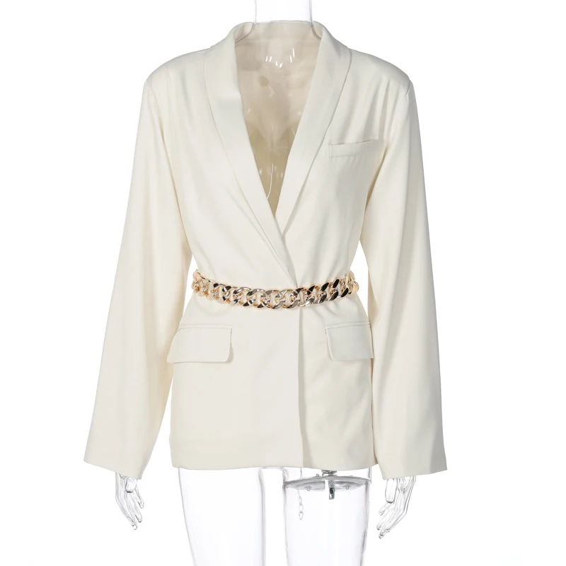 

2020 Fall Winter Streetwear Oversize Fashion Clothes With Chain Belt Blazer Long Sleeve Jacket Women Loose Coat