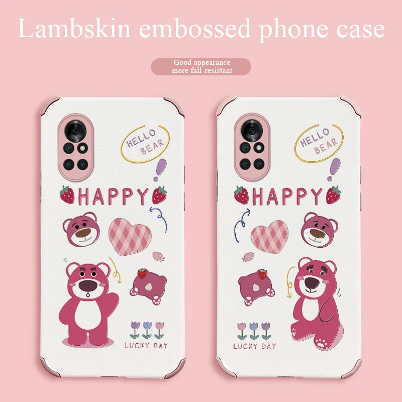 

Cute Strawberry Bear Phone Case For Huawei Nova 8 8Pro 8SE Nova 7 7Pro 7SE 6 6se 5 5Pro 5Z 5I 5Ipro 4 4E Lambskin Cover