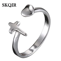 adjustable cross rings fashion heart jesus silver color luxury finger charm jewelry for women menbirthday accessories gift