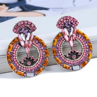 ethnic style fashion shiny crystal stud earrings vintage beaded round pendientes colgantes luxury jewelry accessories for women