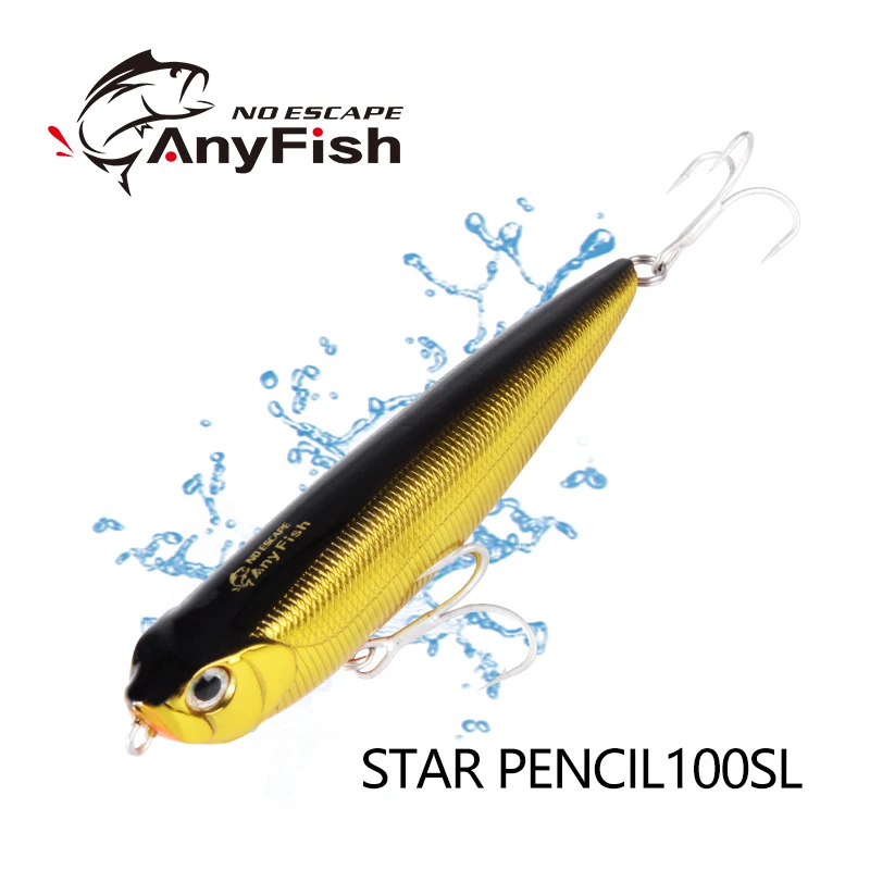 

ANYFISH STAR PENCIL 100SL Floating Fishing Lure Hard Baits 10cm 12.9g with 2 Hooks 3D eyes Artificial Bait Streamlined Body