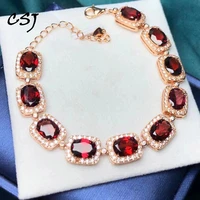 csj real natural garnet bracelet sterling 925 silver gemstone 68mm bangle jewelry for women birthday party gift
